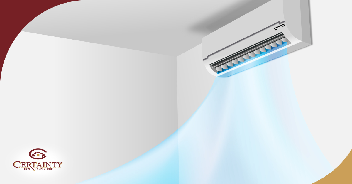 Indoor wall-mounted air conditioner blowing cool air.